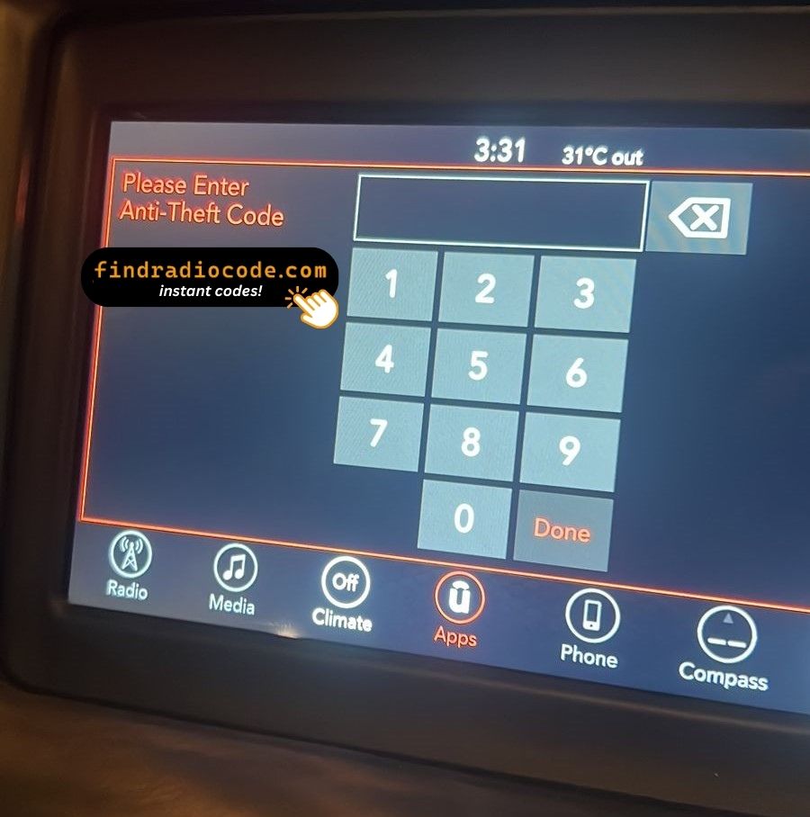 Aptiv Aptiv Uconnect 7 0 Uag Vp2 7 Wd Na 4 digit unlock code for this radio